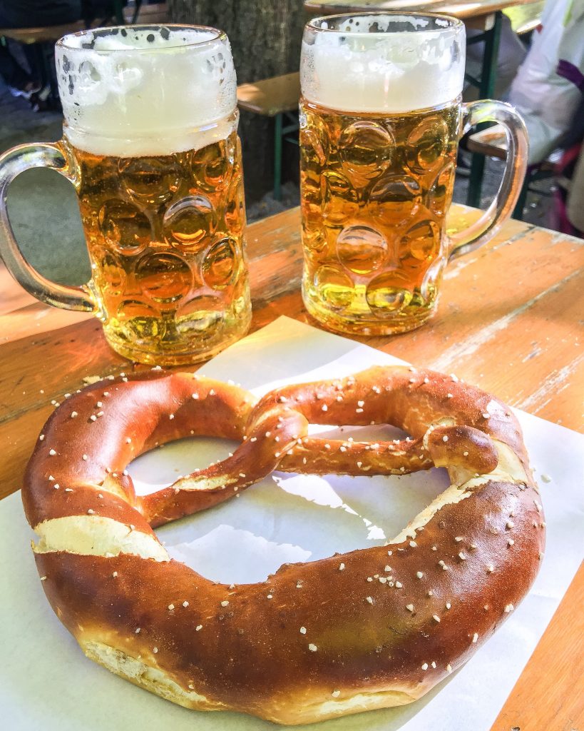 Large beers and pretzel in Bavaria, Germany - I Love Munich