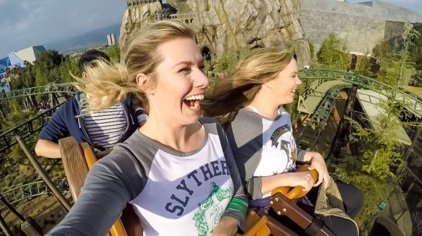 Blonde riding the Hippogriff rollercoaster - Visit the Wizarding World of Harry Potter Hollywood