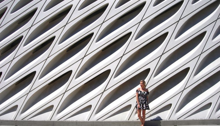 Everything You Need to Know When Visiting The Broad; girl in front of white building