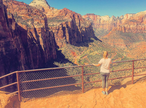 Meet Clumsy Traveler Chloe; girl looking in the distance at Zion