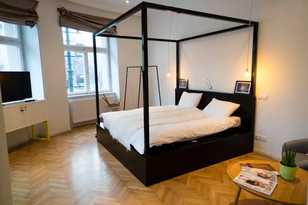 The Magazine Hotel and Apartments Budapest; Panorama Suite bed