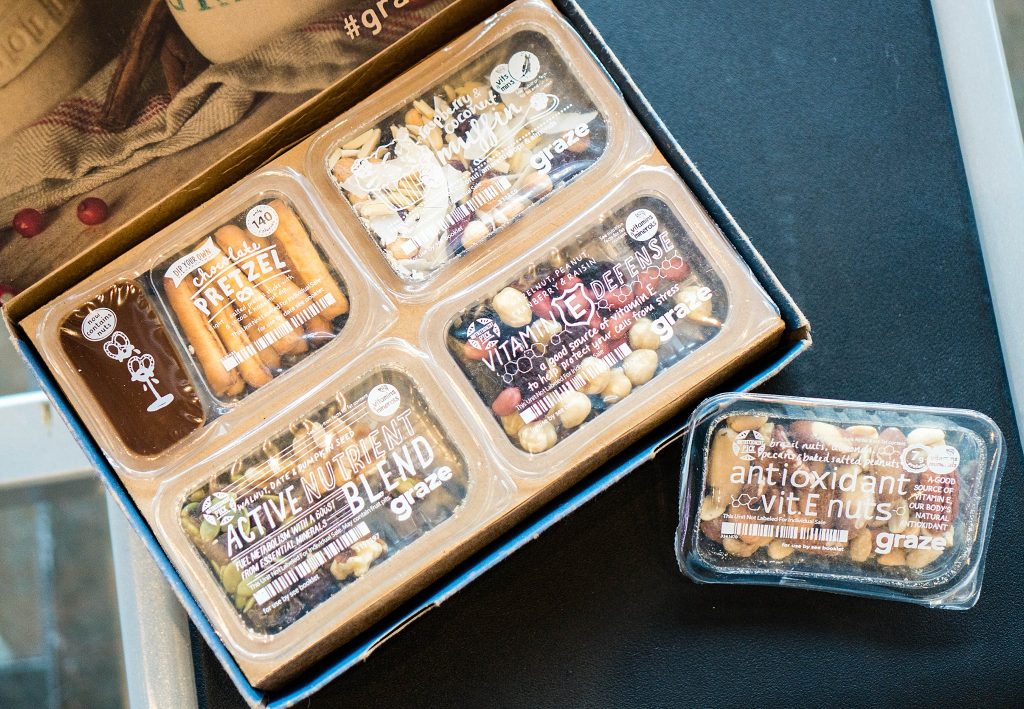 How to Save Money on Food While Traveling; graze box with snacks