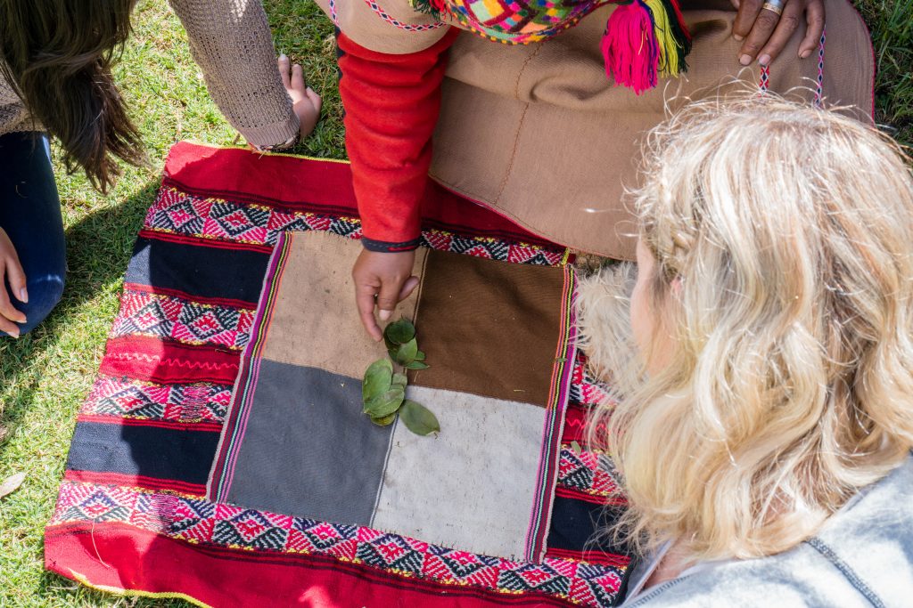 Peruvian shaman; Peru Shamans in Cusco Peru coca tea leaf reading