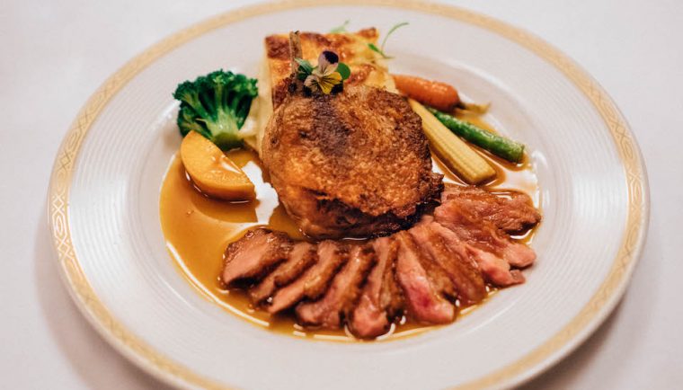 Le Soleil Restaurant; l'orange duck with sauteed fruits and vegetables
