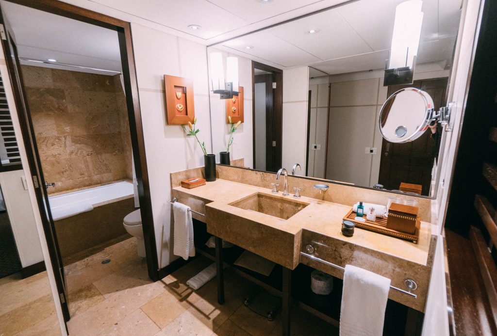 Staying at Sofitel Bogota; interior bathroom