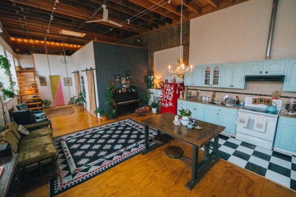 Staying at The Funky Loft in Brooklyn, New York; interior retro apartment
