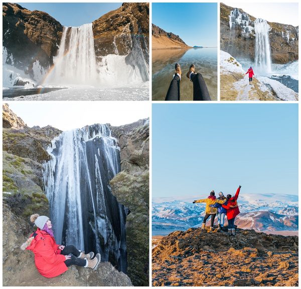 travel the ring road in Iceland; Seljalandsfoss Waterfall, Gljúfrabúi Waterfall, Holtsós Lagoon, Skógafoss Waterfall, Dyrhólaey