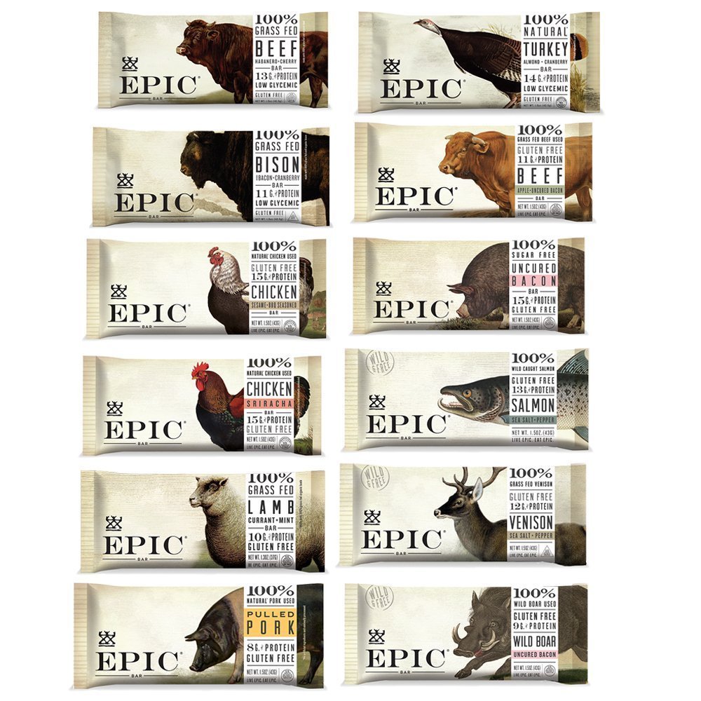 gluten-free and dairy-free travel snacks; EPIC bars variety