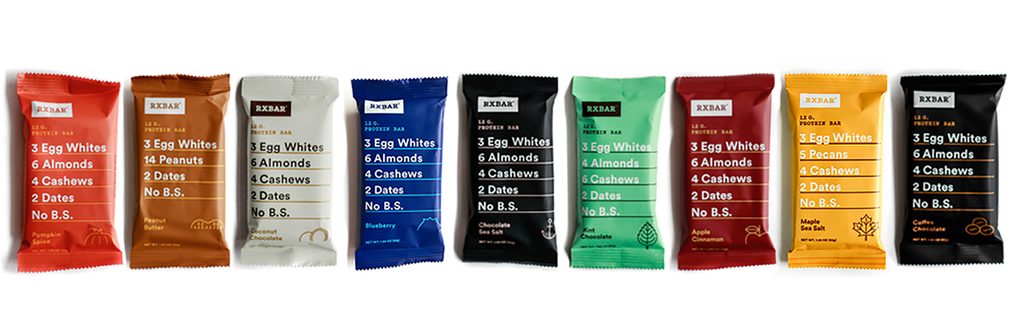 gluten-free and dairy-free travel snacks; RXBARs colorful variety